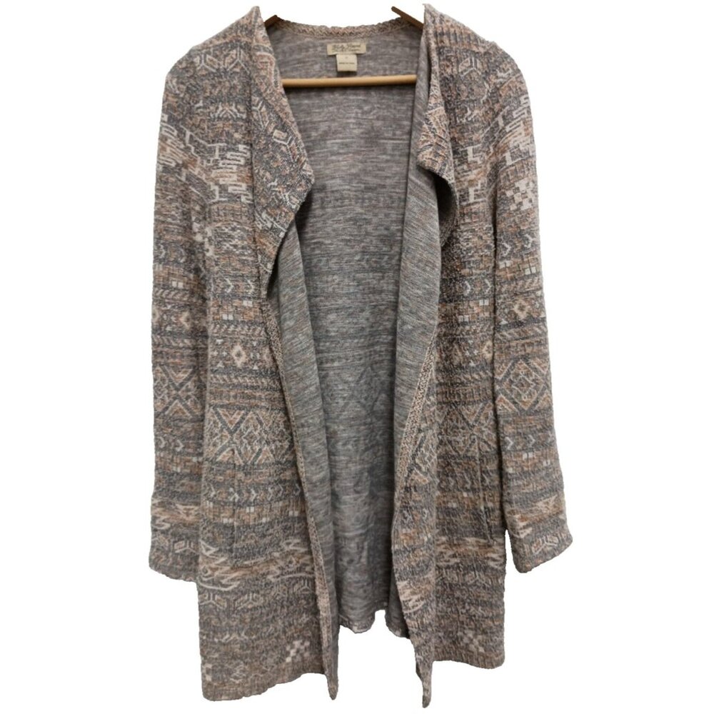 Lucky Brand BOHO Cardigan Womens Size Small Tan Open Long Aztec Tapestry‎ Casual